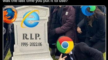Browser lain seperti Google Chrome, Mozilla Firefox, dan Microsoft Edge ikut memberi penghormatan untuk Internet Explorer. Foto: Screenshot/Twitter
