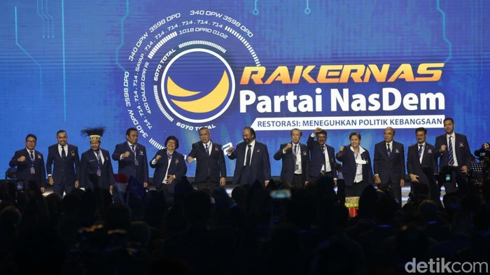 Partai NasDem gelar rapat kerja nasional di JCC, Jakarta, Rabu (15/6/2022). Rakernas dibuka oleh Ketua Umum Partai NasDem Surya Paloh.
