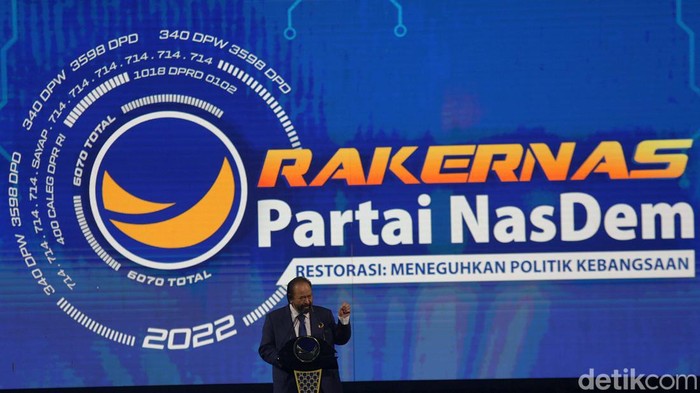 Partai NasDem gelar rapat kerja nasional di JCC, Jakarta, Rabu (15/6/2022). Rakernas dibuka oleh Ketua Umum Partai NasDem Surya Paloh.