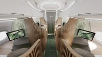 Untuk membuka lebih banyak ruang di kabin, tim menempelkan semua furnitur ke satu jalur yang terhubung ke dinding samping dan lorong. (Teague NORDAM)