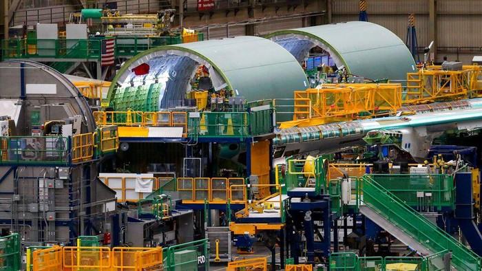 Boeing 787 aircrafts are seen at Boeing's Everett Production Facility as they undergo joint verification Wednesday, June 15, 2022, in Everett, Wash. (Jennifer Buchanan/The Seattle Times via AP, Pool)