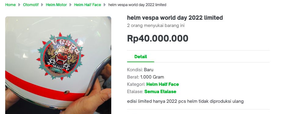 Helm Vespa World Days tembus Rp 40 juta