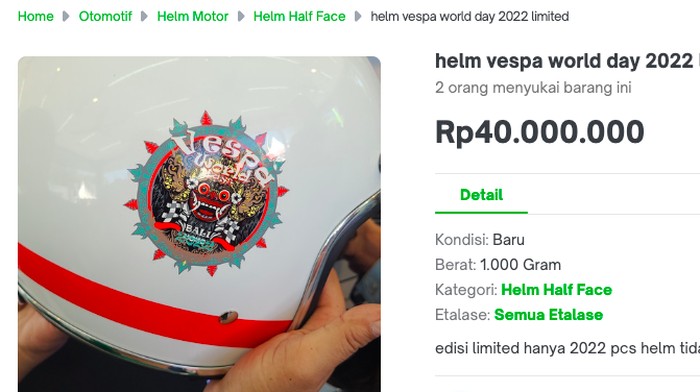 Helm Vespa World Days tembus Rp 40 juta