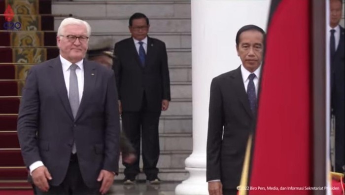 Jokowi saat menyambut Presiden Jerman (Kanavino-detikcom)