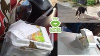 Driver ojol ini membagikan kisah miris saat mengantarkan pesanan 3 porsi nasi ayam. Saat pesanan itu ditinggal di motor, ternyata ada seekor kucing yang membawa kabur ayam goreng itu. Foto: Instagram @newdramaojol.id