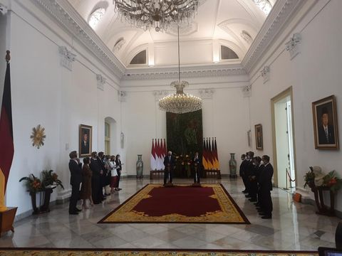 Presiden Jokowi dan Presiden Jerman Frank-Walter Steinmeier di Istana Bogor. (Kanavino/detikcom)