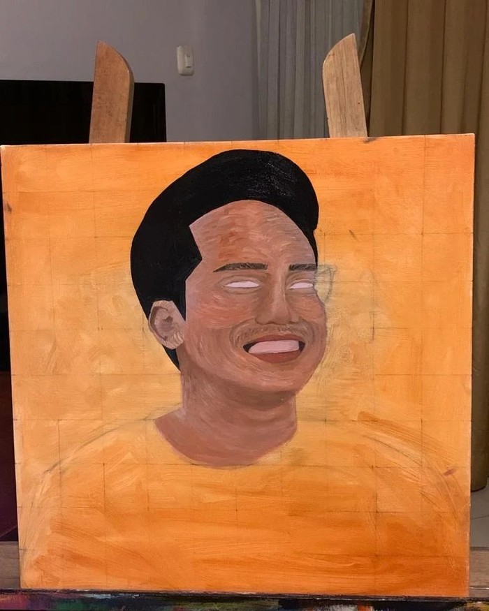 Proses Zara melukis kakaknya, Eril di kanvas (Instagram @ataliapr)