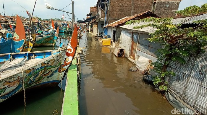 Banjir rob menggenangi permukiman dan jalanan di Jepara, Sabtu (18/6/2022). Banjir rob menggenangi permukiman dan jalanan di Jepara, Sabtu (18/6/2022).