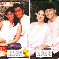 Anjasmara memperlihatkan momen throwback di Instagramnya. Dalam dua foto yang digabung menjadi satu frame itu tampak penampilan mereka di tahun 2005 dan 2022. Tampak wajah Dian dan Anjasmara tidak banyak perubahan. Foto: dok. Instagram