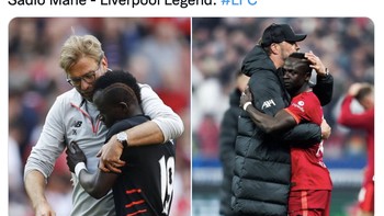 Momen menyentuh Jurgen Klopp memeluk Mane saat pertama gabung ke Liverpool dan terakhir kalinya sebelum gabung Bayern. Foto: Instagram