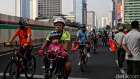Sejumlah warga beraktivitas di Jalan MH Thamrin, Jakarta, Minggu (19/6/2022).