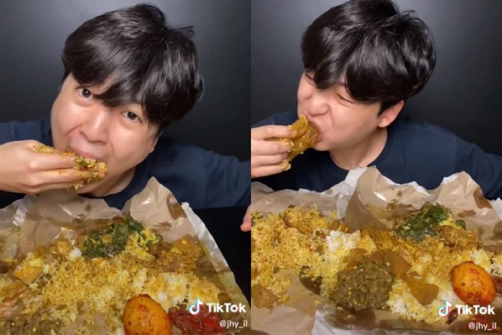 Orang Korea mukbang nasi Padang 2 bungkus pakai lauk rendang dan tunjang