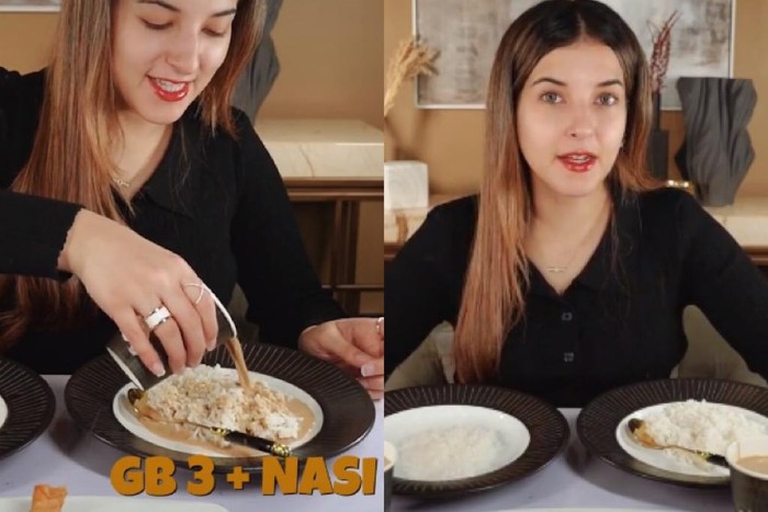 Tasya Farasya makan nasi campur es kopi susu