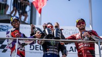 MotoGP Jerman 2022 berlangsung pada Minggu (19/6) malam WIB. Fabio Quartararo keluar jadi juara, diikuti Johann Zarco dan Jack Miller di posisi kedua dan ketiga (Getty Images)