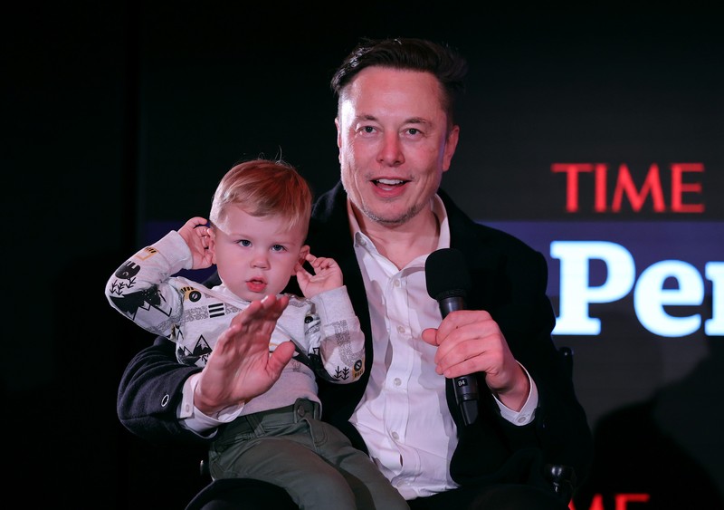 NEW YORK, NEW YORK - DECEMBER 13: Elon Musk and son X Æ A-12 on stage TIME Person of the Year on December 13, 2021 in New York City. (Photo by Theo Wargo/Getty Images for TIME)