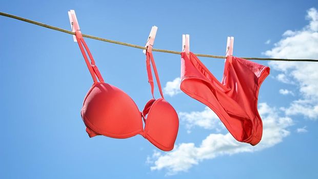 Underwear hanging on clothesline outside