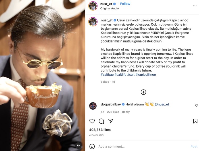 Salt Bae Pamer Bisnis Baru, Coffee Shop 'Kapicciiiinoo' yang Mewah Salt Bae Pamer Bisnis Baru, Coffee Shop 'Kapicciiiinoo' yang Mewah