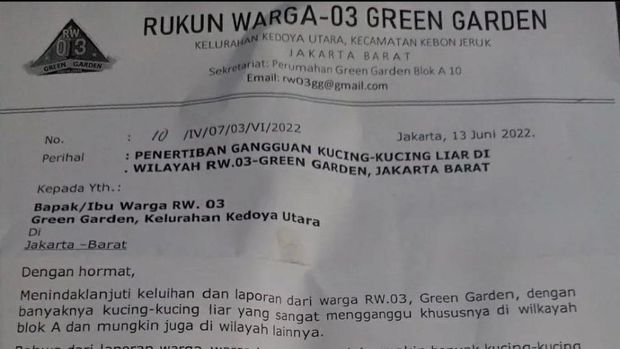 Surat edaran larangan memberi makan kucing liar di Jakbar Surat edaran larangan memberi makan kucing liar di Jakbar