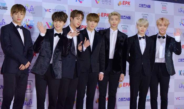 1306247458 SEOUL, SOUTH KOREA - JANUARY 19: BTS attends 26th High1 Seoul Music Awards at Jamsil Arena on January 19, 2017 in Seoul, South Korea. (Photo by The Chosunilbo JNS/Imazins via Getty Images)