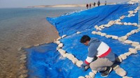 Sebelum kota itu menghilang kembali, para peneliti menutupinya dengan lembaran plastik keta yang diikat dengan batu dan kerikil. Hal ini diharapkan bisa melindungi situs kuno dari erosi dan air. ( Universities of Freiburg and Tubingen; KAO/CNN)