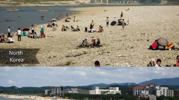 Saat di pantai, orang-orang di Korea Utara lebih konservatif jadi tak heran jika ada yang menggunakan celana panjang dan baju kerah. Sedangkan di Korsel lebih mereka berpakaian selayaknya di pantai dengan pakaian renang dan celana pendek. Foto: cleverclassic
