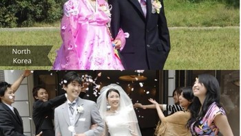 Di Korea Utara, mereka tidak punya banyak pilihan untuk baju pernikahan selain baju tradisional. Di sisi lain, pria dan wanita Korea Selatan memiliki banyak pilihan untuk baju pernikahan yang dipengaruhi budaya Barat. Tentu saja, ini berarti akan ada banyak perbedaan antara upacara pernikahan. Foto: cleverclassic