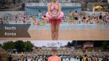 Saat musim panas tentu hal yang menyenangkan liburan ke water park. Di Korea Utara terlihat lebih tradisional dan konservatif, sementara Korea Selatan terlihat sangat modern dengna tambahan wahana-wahana permainan air. Foto: cleverclassic