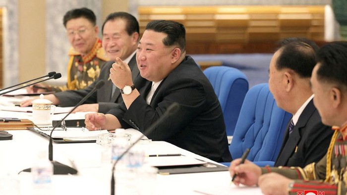 North Korean leader Kim Jong Un attends a convocation of the Expansion of the Central Military Commission of the Workers Party of Korea in this photo released by the countrys Korean Central News Agency on June 22, 2022. KCNA via REUTERS