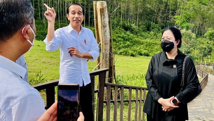 Presiden Joko Widodo meninjau pembangunan Ibu Kota Nusantara di Kalimantan Timur, Rabu (22/6). Jokowi tampak meninjau IKN bersama Ketua DPR RI Puan Maharani.