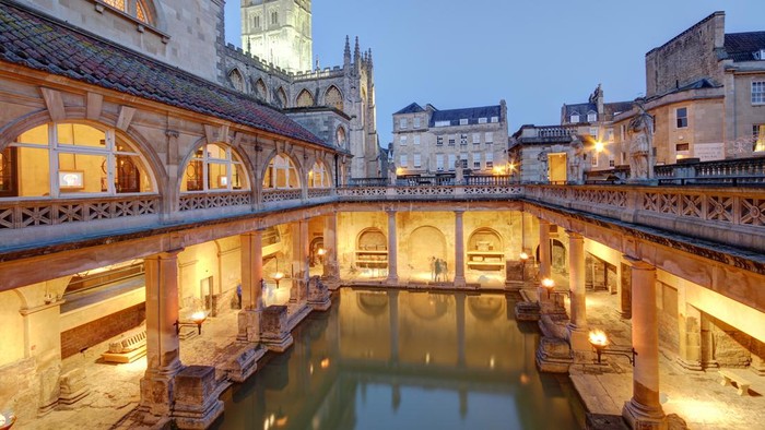 Old roman baths at bath, england, built on the site of the godess aquae suilis