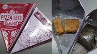Merasa bersemangat untuk makan pizza, sayangnya keinginan itu harus dikubur dalam-dalam. Kemasan pizza yang satu ini justru berisi lontong dan jajanan pasar lainnya. Foto: Twitter/txtdrkuliner