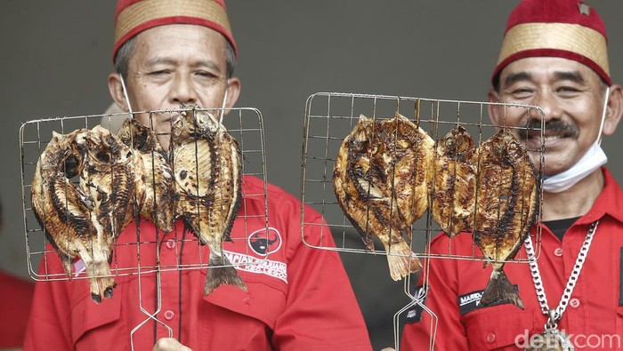 Memon Puan Bakar Ikan untuk Peringati Bulan Bung Karno Ketua DPP PDI Perjuangan Puan Maharani membuka Festival Bakar Ikan Nusantara 2022 yang digelar PDI Perjuangan di Jakarta Convention Center (JCC), Jakarta Pusat, Sabtu (25/6/2022). Disela-sela acara, Puan juga ikut membakar ikan.