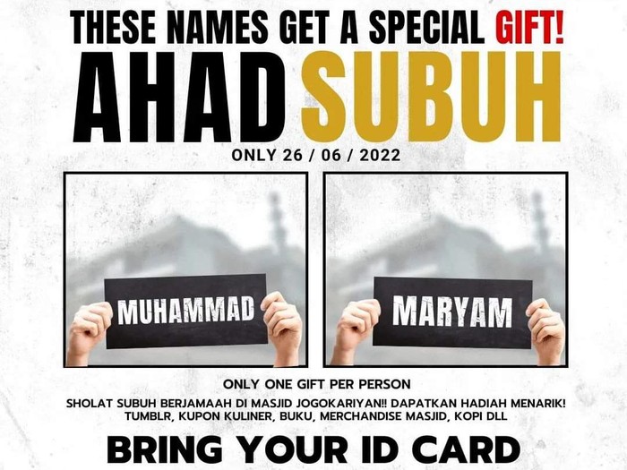 Poster mencari orang bernama Muhammad dan Maryam yang beredar di media sosial Instagram, Sabtu (25/6) malam.