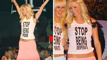 Kaos Paris Hilton yang jadi kontroversial, padahal tulisannya diedit orang tak bertanggung jawab. Foto: Boredpanda