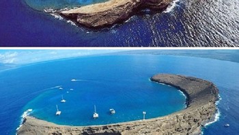 Pulau yang terlihat seperti bulan dan bintang, nyatanya pulau itu tidak ada. Ini adalah pulau yang terletak di antara pulau Maui dan Kahoolawein Hawaii. Foto: Boredpanda