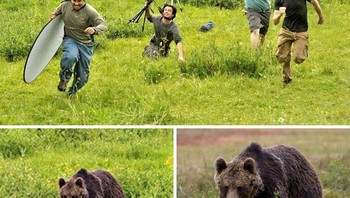 Sebuah foto yang menunjukkan beruang mengejar sekelompok fotografer National Geographic, nyatanya foto beruang dalam foto ini sebenarnya diambil dalam stok foto yang dapat dengan mudah ditemukan secara online. Foto: Boredpanda