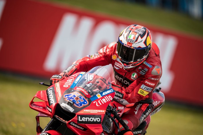 ASSEN, NETHERLANDS - JUNE 25: Jack Miller of Australia and Ducati Lenovo Team enters the pitlane during the qualifying session of the MotoGP Motul TT Assen at TT Circuit Assen on June 25, 2022 in Assen, Netherlands. (Photo by Steve Wobser/Getty Images)