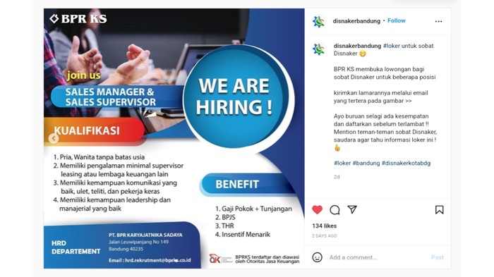 Loker di BPR KS Bandung.