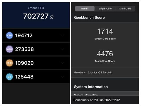 Hasil benchmark iPhone SE 2022