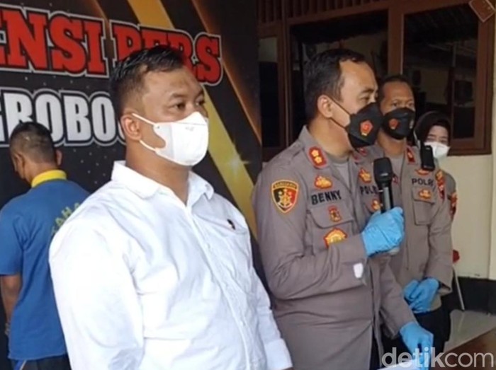 Jumpa pers pembakaran mobil bermotif cemburu di Grobogan, Senin (27/6/2022).