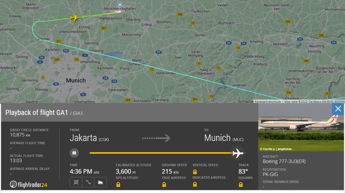 Penerbangan Jokowi ke Jerman dari Flightradar24