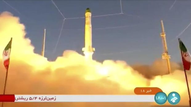 In this frame grab from video footage released Sunday, June 26, 2022 by Iran state TV, IRINN, shows an Iranian satellite-carrier rocket, called 
