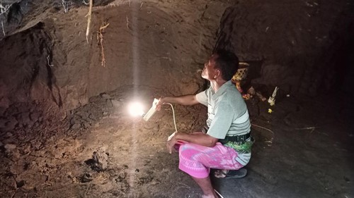 Wujud bagian dalam gua yang ditemukan di Banjar Dalem, Desa Pejaten, Kecamatan Kediri, saat pembersihan endapan di bagian dasarnya pada Senin (27/6/2022).