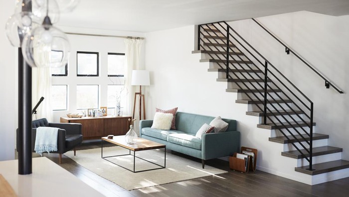 Interior View Of Contemporary Lounge With Staircase