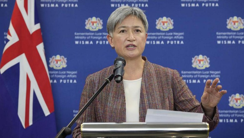 Australian Foreign Minister Penny Wong speaks during a press conference after meeting with Malaysian Foreign Minister Saifuddin Abdullah during visit to Foreign Ministry in Putrajaya, Malaysia, Tuesday, June 28, 2022. (AP Photo/Vincent Thian)
