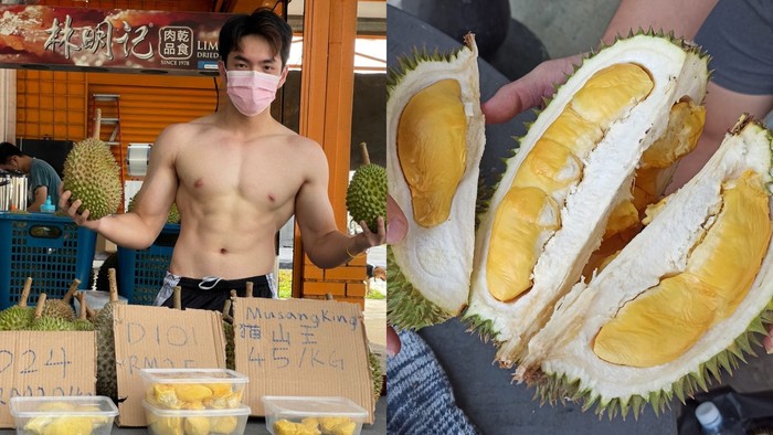 Pemuda promosikan jualan duriannya dengan mengunggah foto dirinya yang telanjang dada sedang memegang durian.