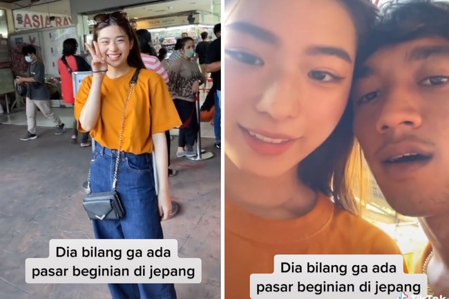 Kisah cintanya viral setelah dia mengunggah video mengajak pacarnya, wanita Jepang, jalan-jalan ke Pasar Senen di akun TikToknya Pratama @kuda_pirang. Dalam video yang berdurasi 15 detik itu, pria bernama Pratama tersebut terlihat mengajak pacarnya makan masakan Padang yang berada di Pasar Senen. Foto: Dok. TikTok @kuda_pirang.