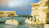 Potongan cokelat putih yang disusun ke atas terlihat seperti tumpukan es di kutub utara saja ya! Makanan ini mendefinisikan rumah para penguin yang hampir meleleh karena pemanasan global. Foto: Instagram @tinywasteland