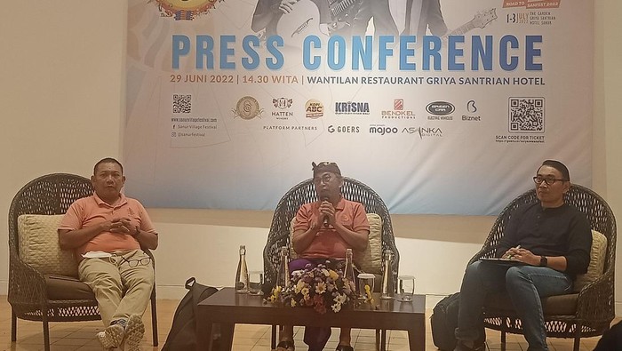 Ketua Sanur Village Festival 2022, Ida Bagus Gede Sidharta Putra dalam acara Press Conference di Griya Santrian Resort di Jalan Danau Tamblingan 47 Sanur, Denpasar, Bali, Rabu (29/6/2022).