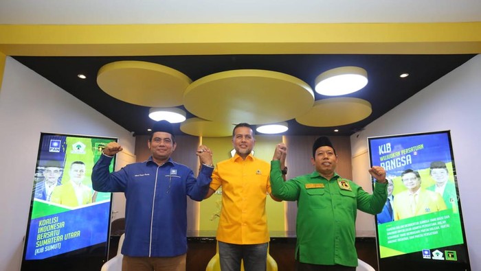 Ketua PAN Sumut Ahmad Fauzan, Ketua Golkar Sumut Musa Rajekshah, dan Ketua PPP Sumut Jafaruddin Harahap saat acara KIB Sumut